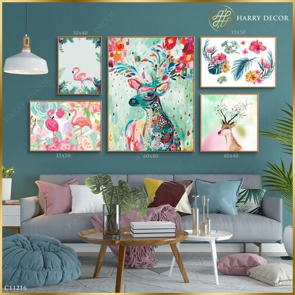  Bộ 6 Tranh Hươu Và Hạc Sắc Màu C11216 