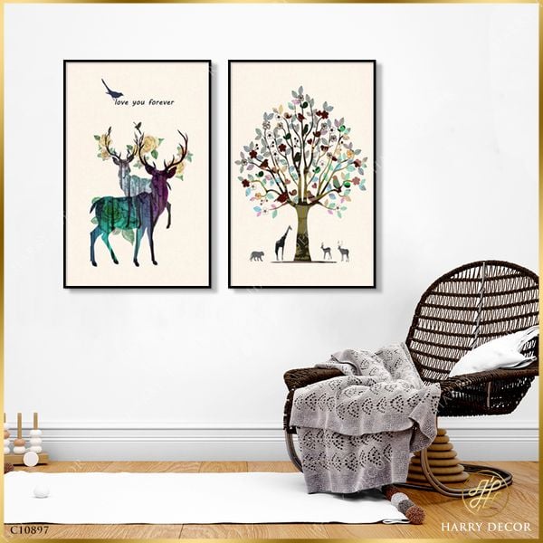  Bộ 2 Tranh Deers Watermark C10897 