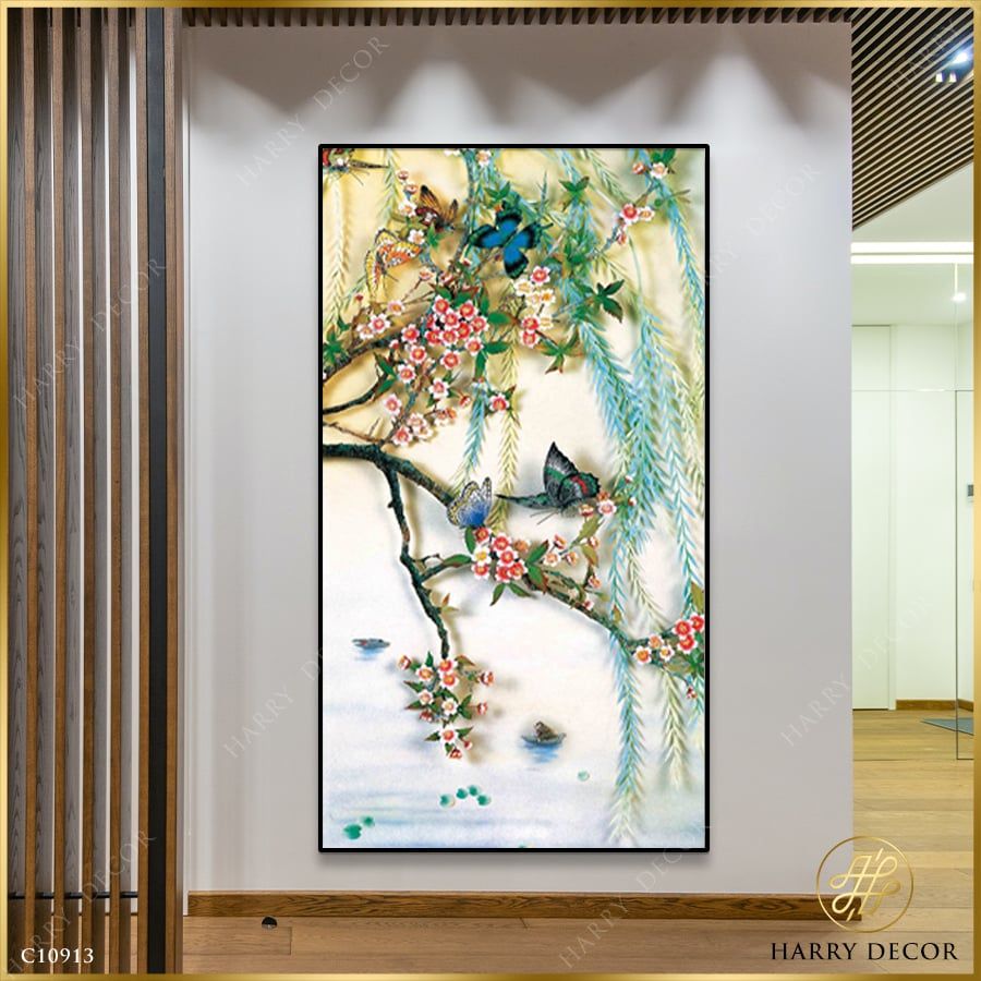  Tranh Hoa Bướm Trên Cành Xuân C10913 