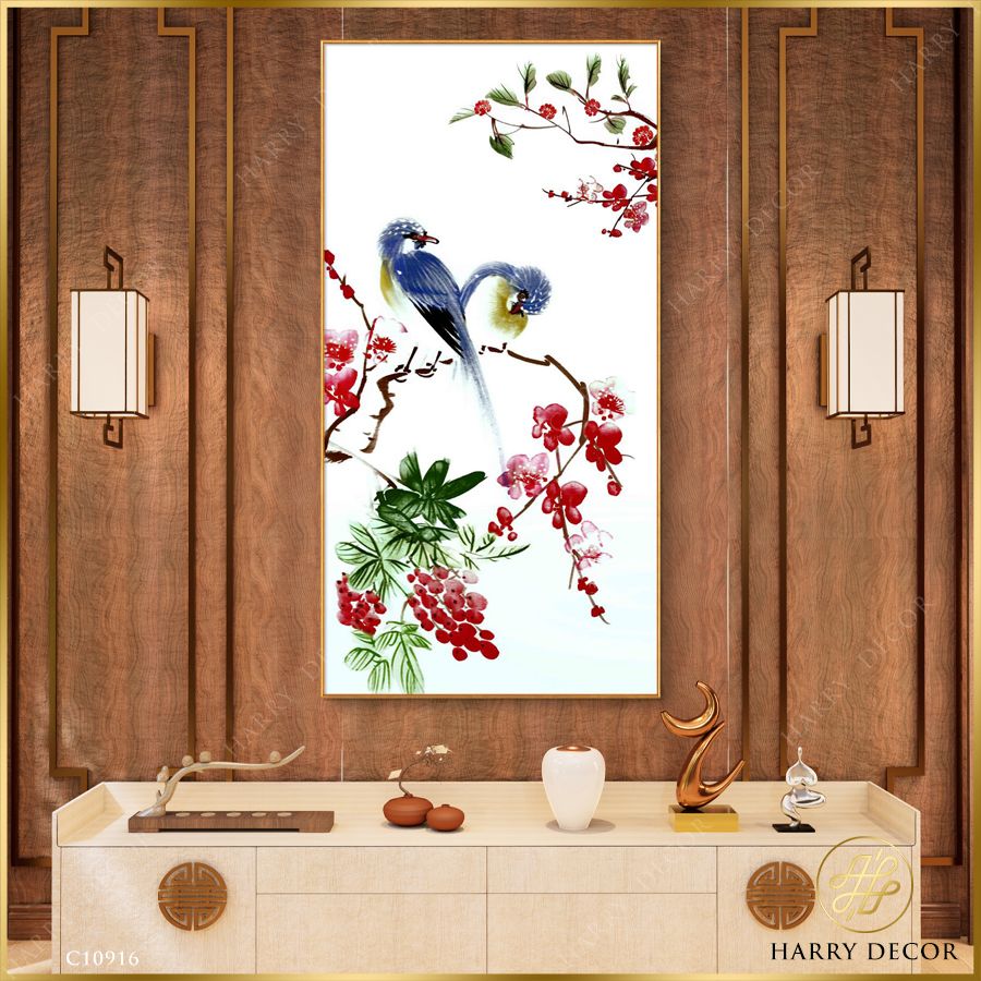  Tranh Đôi Chim Trên Cành Hoa Mận C10916 