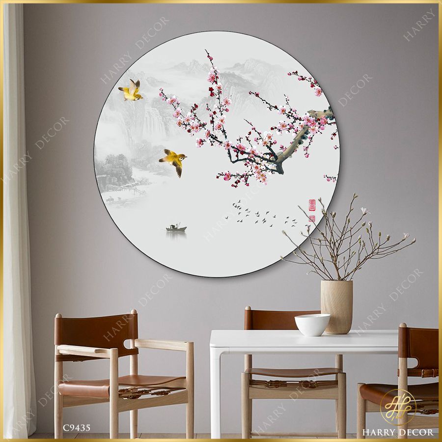  Tranh Tròn Chim Vui Nhảy Nhót Gọi Màu Hoa Lên C9435 