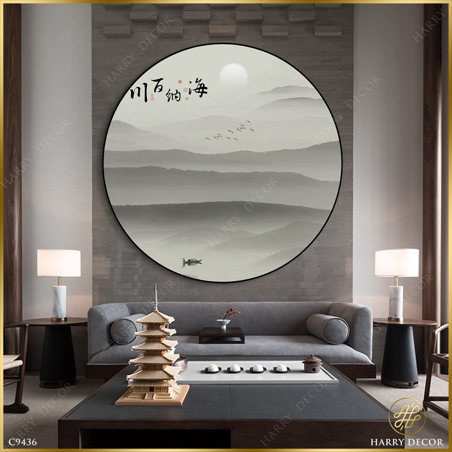  Tranh Tròn Núi Nghiêng Mình Chắn Gió C9436 