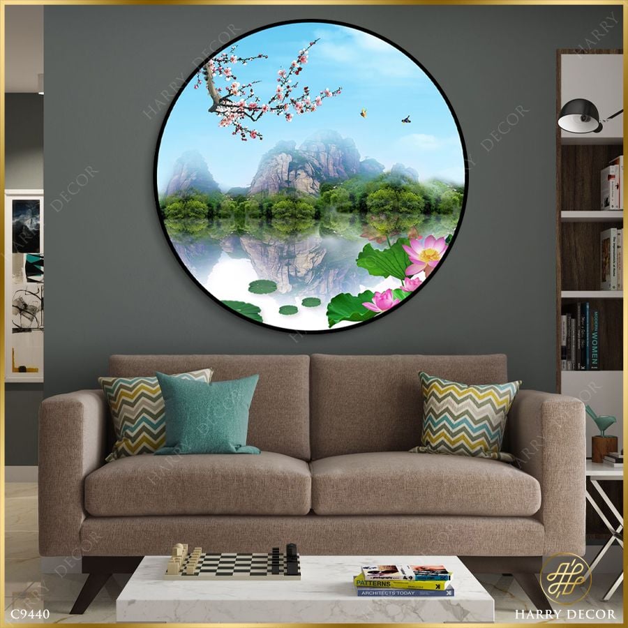  Tranh Tròn Sen Hồng Bên Vịnh C9440 