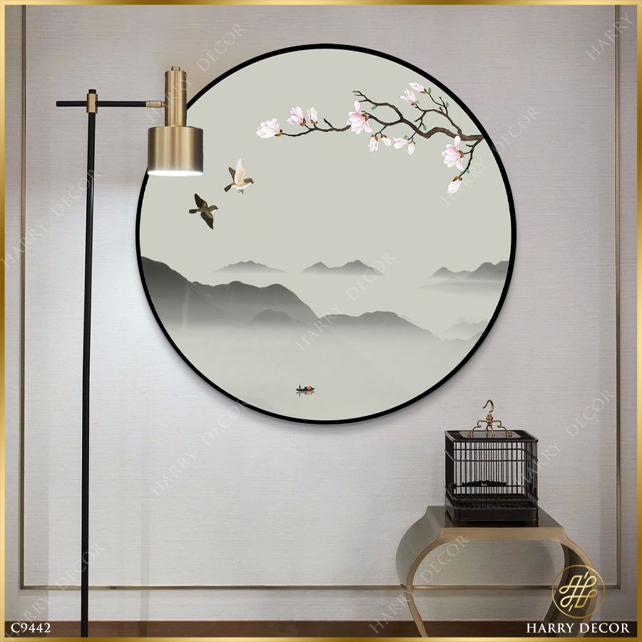  Tranh Tròn Mộc Lan Chớm Nụ Vươn Thân Cụm Hồng C9442 