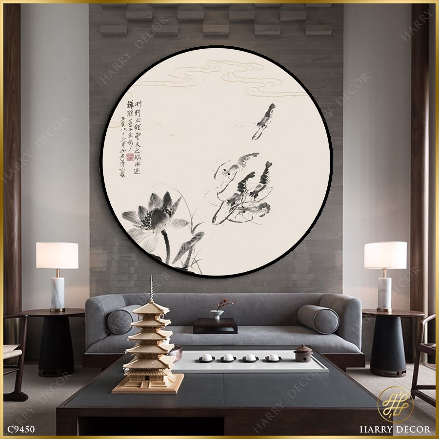  Tranh Tròn Tôm Và Hoa Sen C9450 