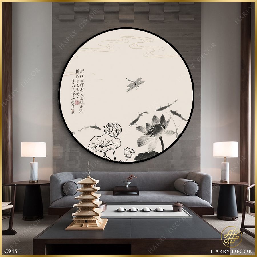  Tranh Tròn Hoa Sen Sóng Sánh Làm Thinh C9451 