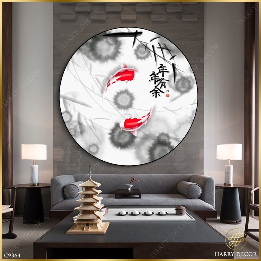  Tranh Tròn Đôi Cá Đỏ C9364 