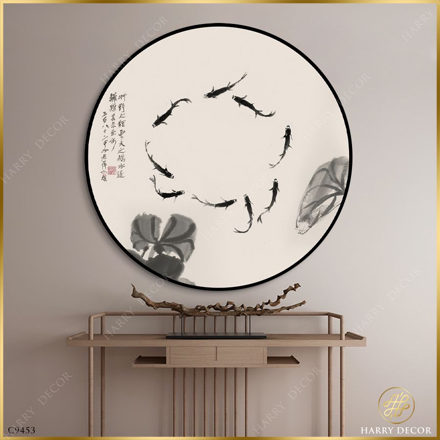  Tranh Tròn Cá Bơi Tròn Lá Sen C9453 