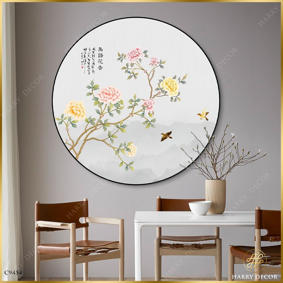  Tranh Tròn Nhánh Mẫu Đơn Chờ Mưa Giọt Phẩy C9453 