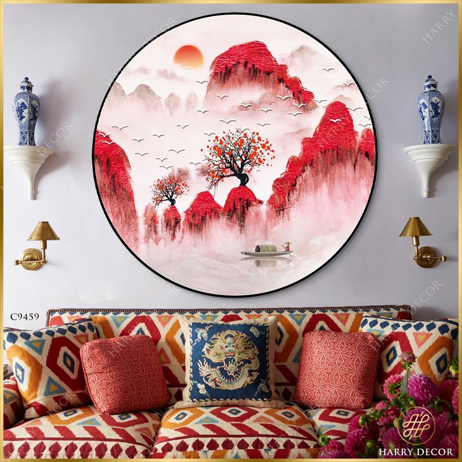  Tranh Tròn Chim Trắng Rợp Trời Núi Non C9459 