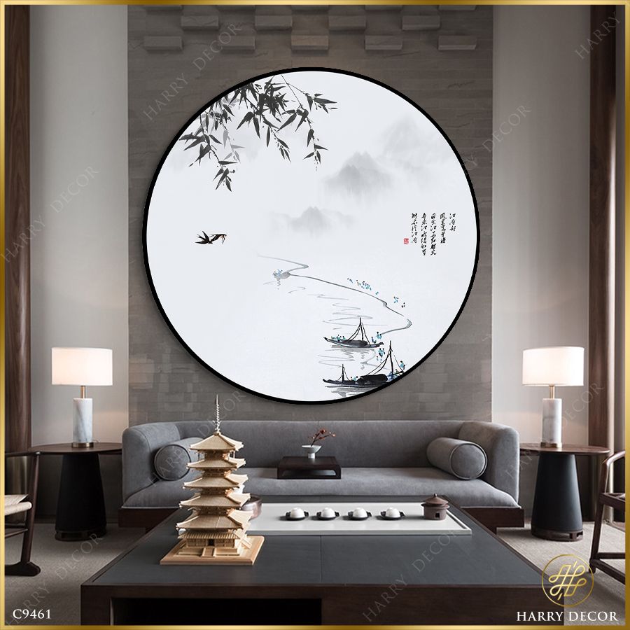  Tranh Tròn Trúc Rũ Bên Sông Xuồng Qua Bến C9461 