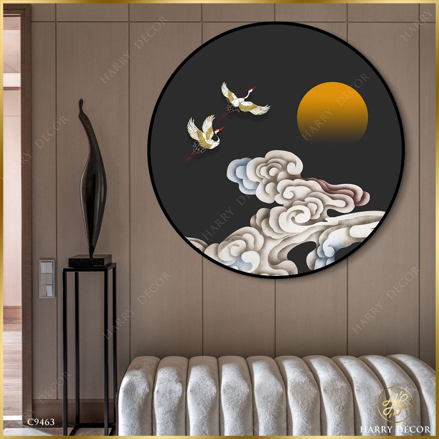  Tranh Tròn Hạc Trắng Cưỡi Trăng C9463 