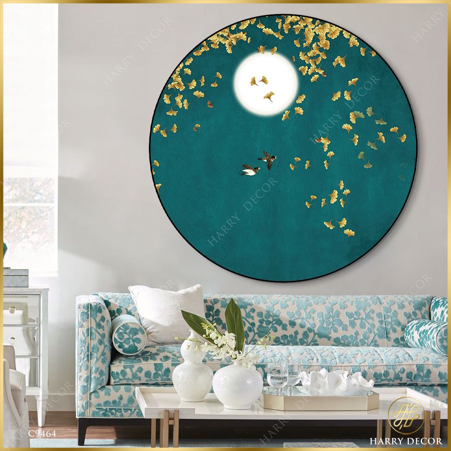  Tranh Tròn Lá Rơi Lất Phất Dưới Bóng Trăng C9464 