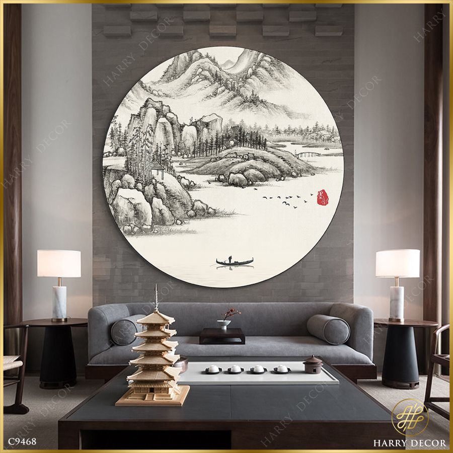  Tranh Tròn Mây Ôm Núi Ngất Ngây C9468 