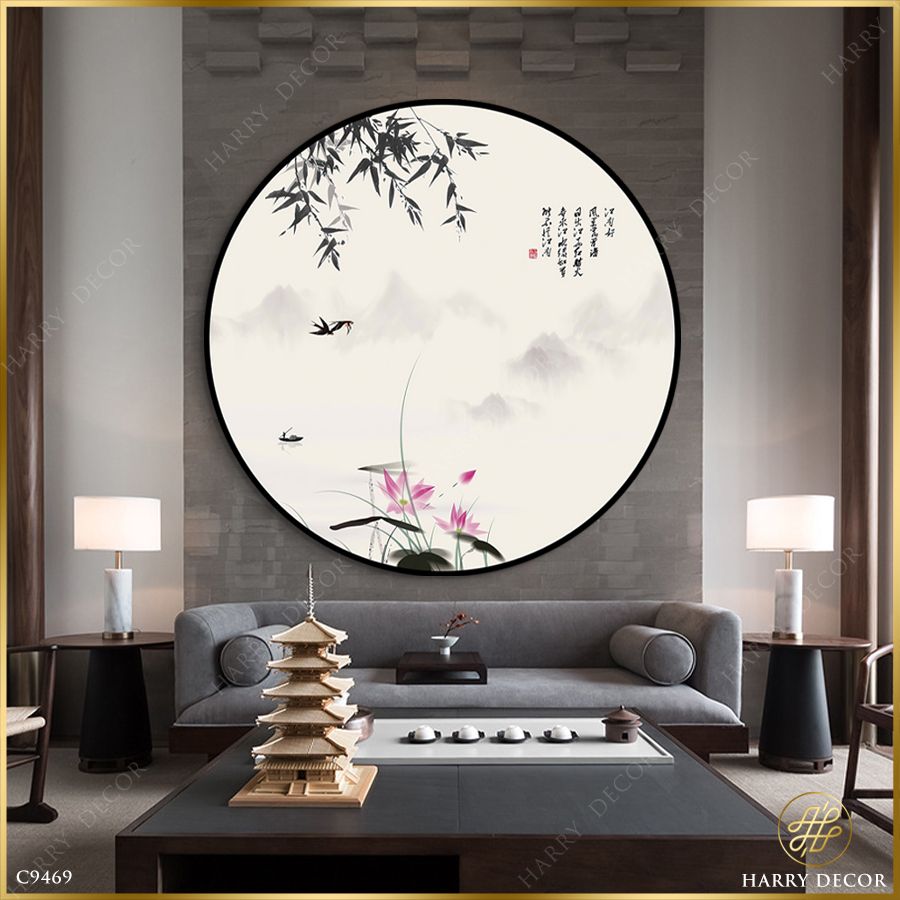  Tranh Tròn Sen Thắm Bên Hồ C9469 
