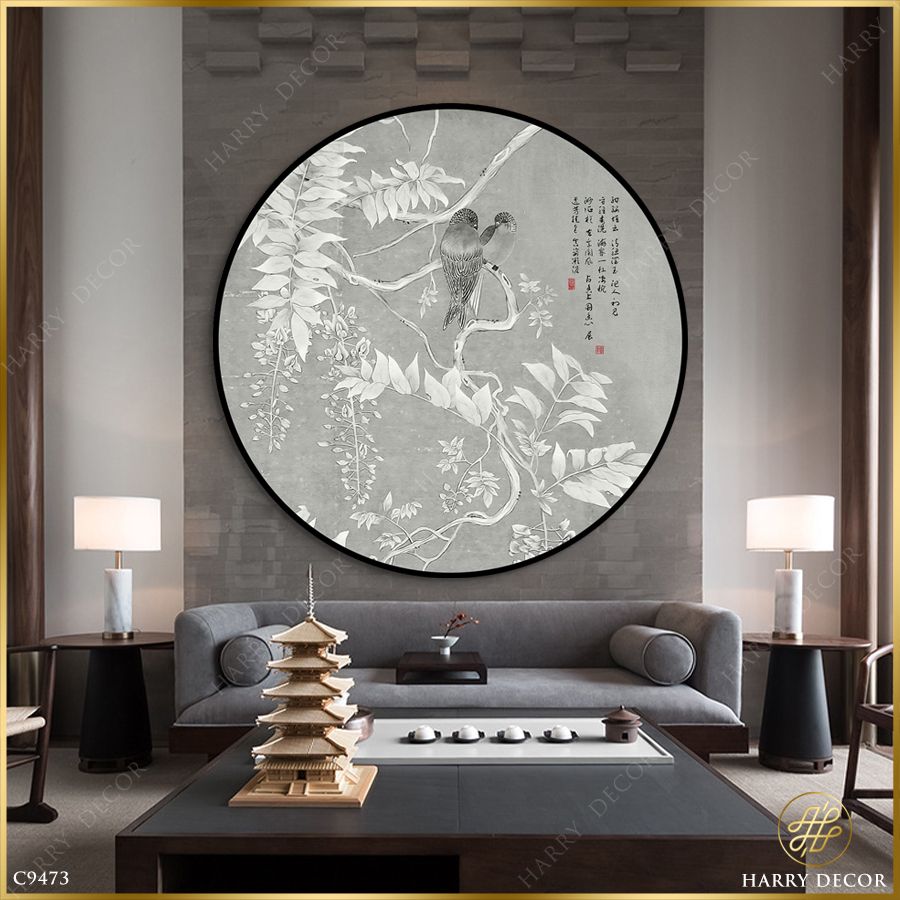  Tranh Tròn Đôi Sơn Ca Trên Nhành Lá  C9473 