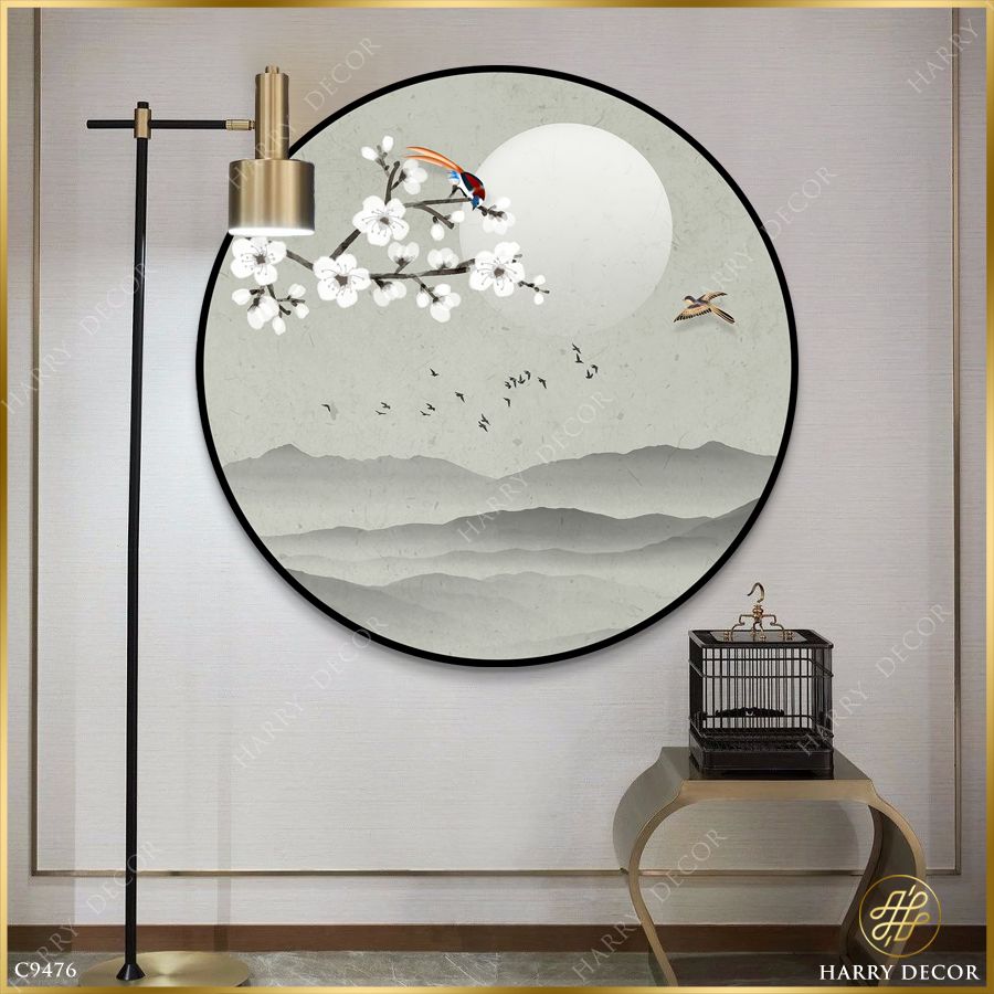  Tranh Tròn Trăng Rọi Trắng Nhánh Mận Đào C9476 