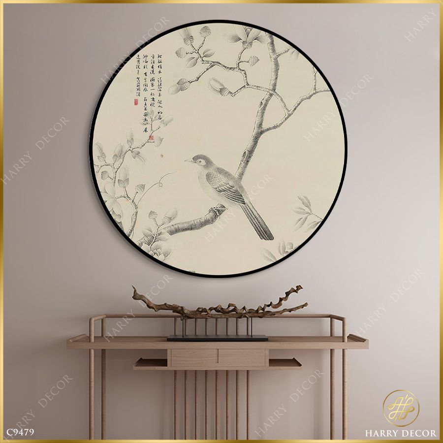  Tranh Tròn Chú Chim Lặng Lẽ Trên Cành Mộc Lan C9479 