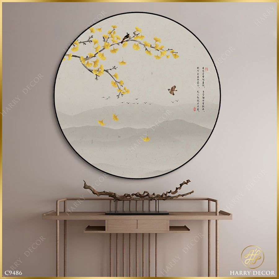  Tranh Tròn Lá Vàng Lìa Cành Theo Gió C9486 