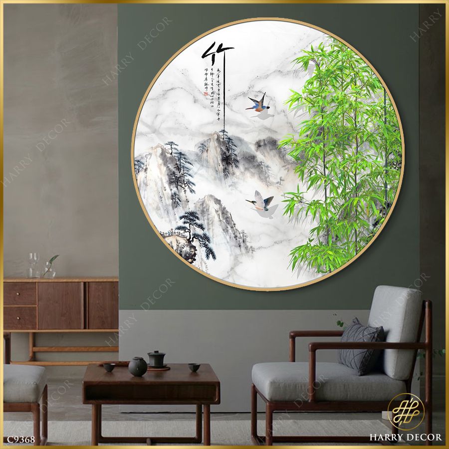  Tranh Tròn Khóm Trúc Xanh Rìa Núi C9368 