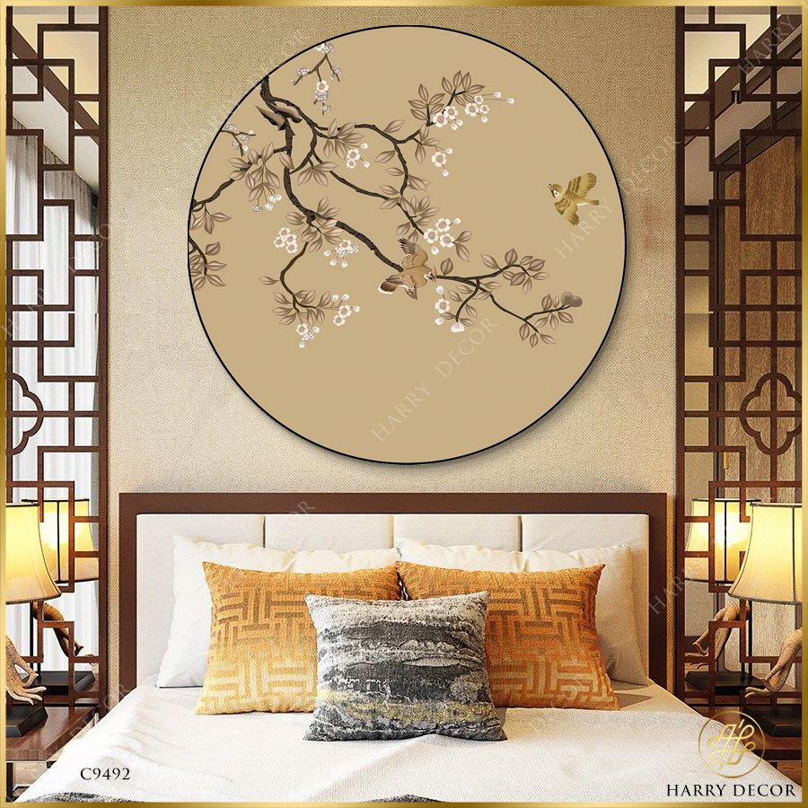  Tranh Tròn Lúng Liếng Hoa Trắng Trên Cành C9492 