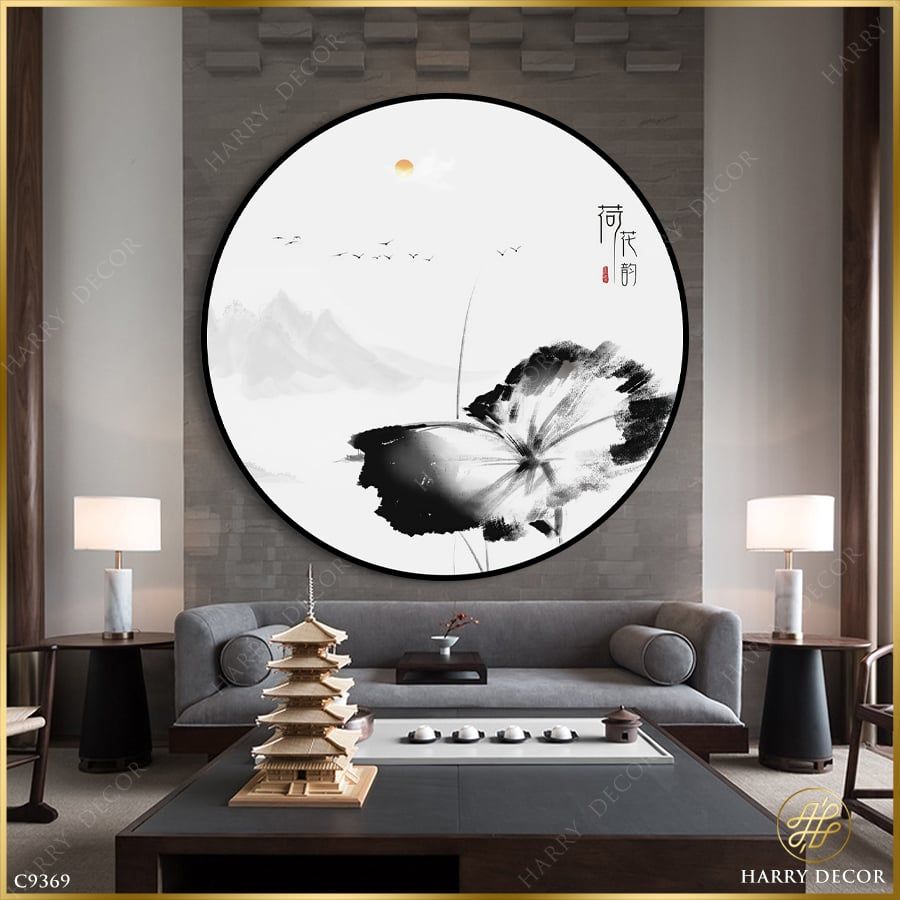  Tranh Tròn Lá Sen Thủy Mặc 1 C9369 