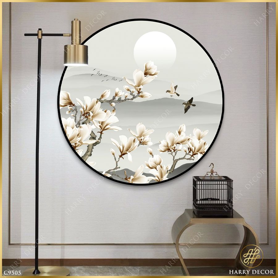  Tranh Tròn Mộc Lan Nở Rộ Hai Hàng Hoa Xinh C9505 