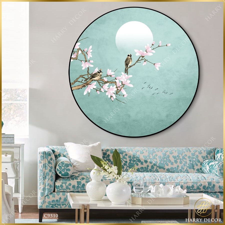  Tranh Tròn Mộc Lan Hồng Nhạt Mây Chiều C9510 
