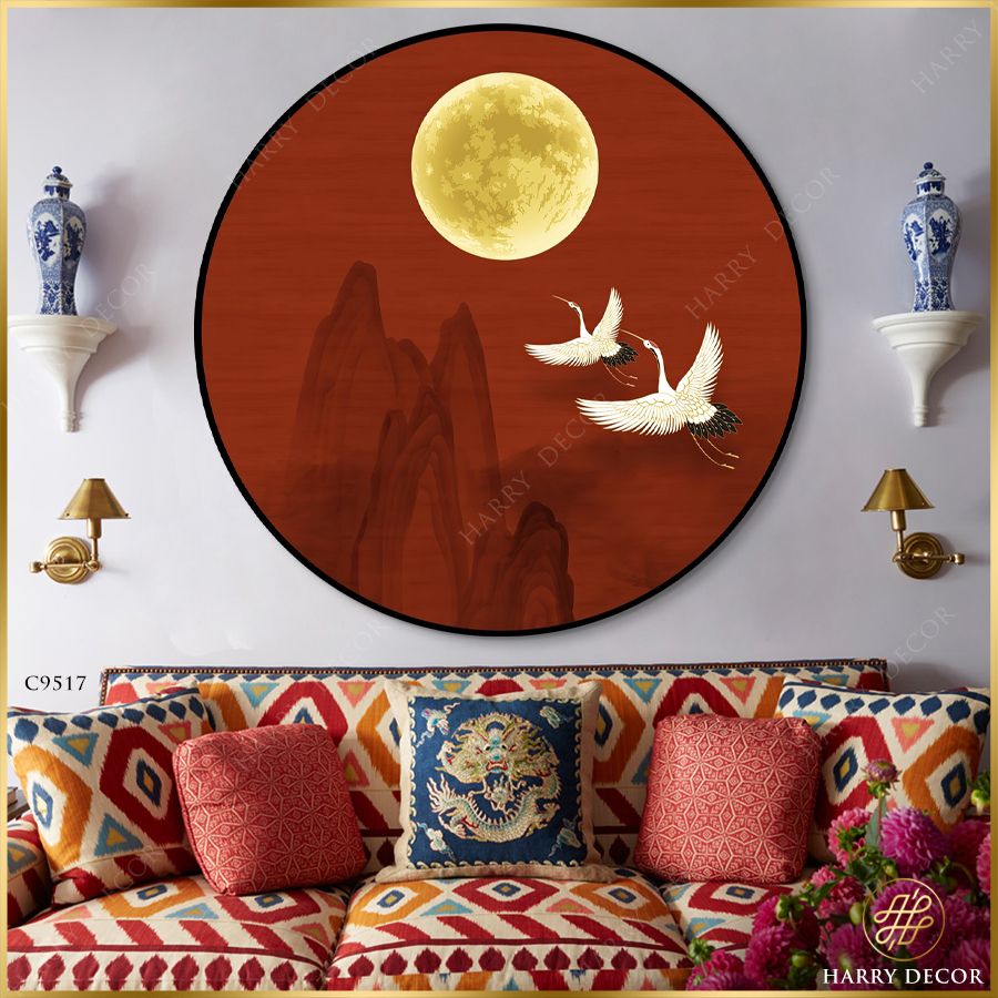  Tranh Tròn Hạc Trắng Bay Đến Trăng Vàng C9517 