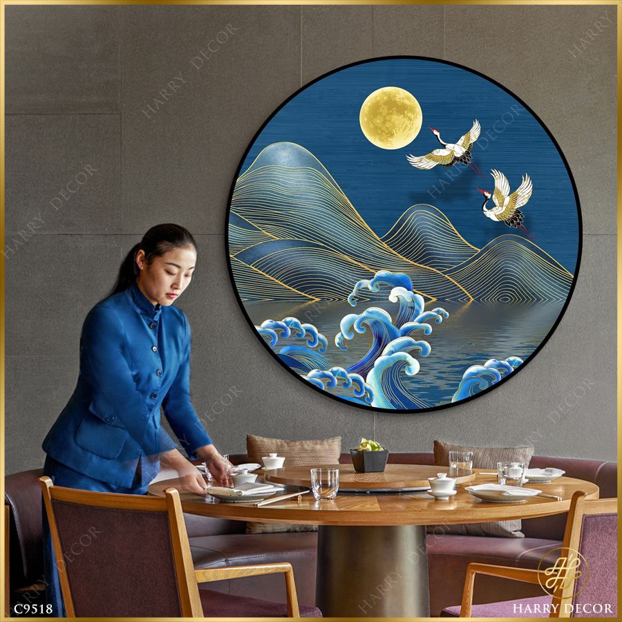  Tranh Tròn Hoàng Hạc Qua Núi Đến Trăng Rằng C9518 