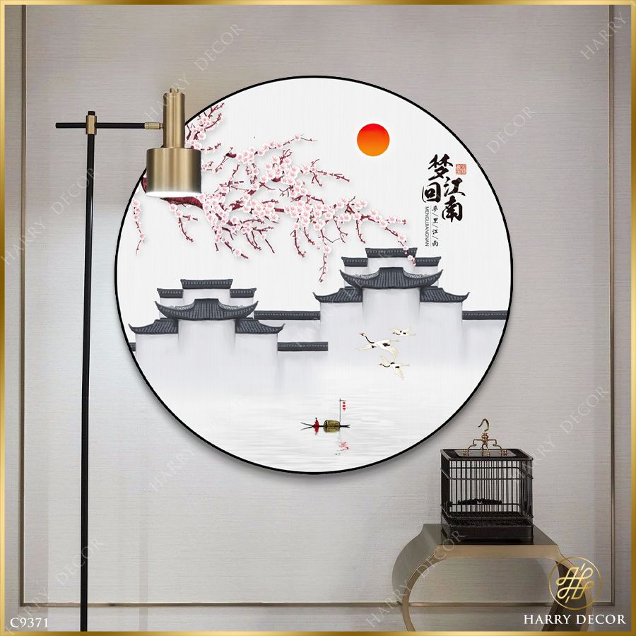  Tranh Tròn Hoa Nở Trên Mái Đình C9371 