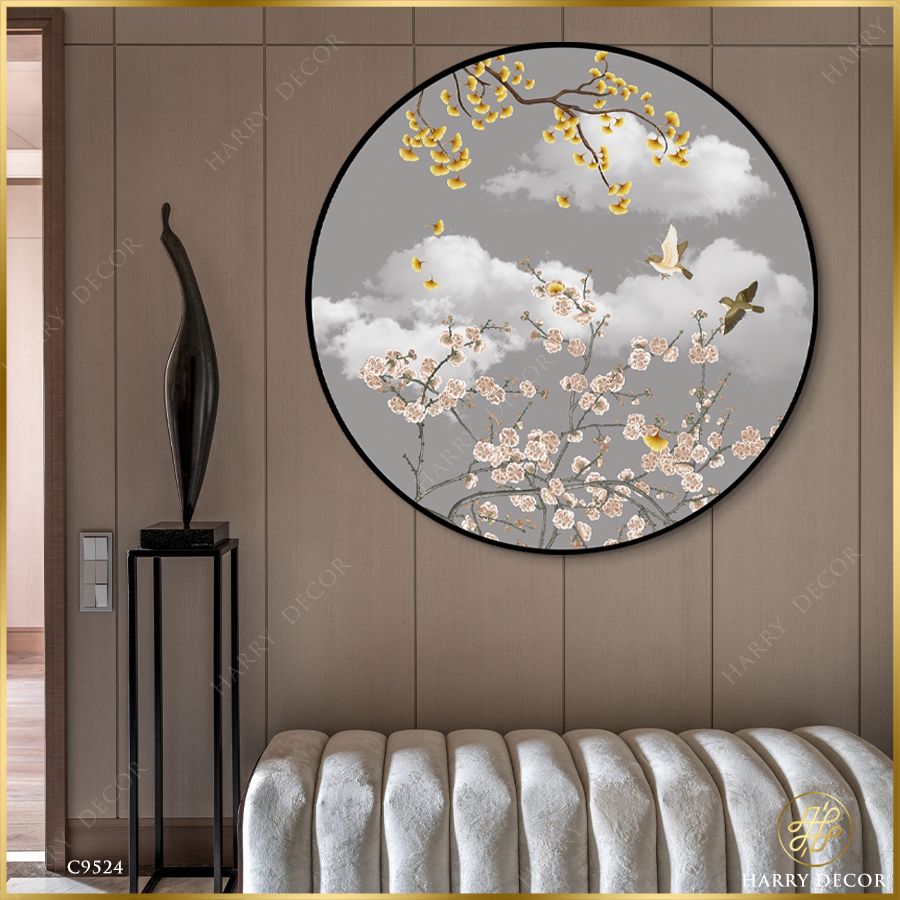  Tranh Tròn Hoa Khoe Sắc Mây Chiều C9524 
