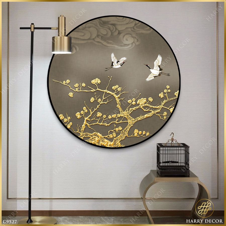  Tranh Tròn Hạc Lượn Trong Mây C9527 