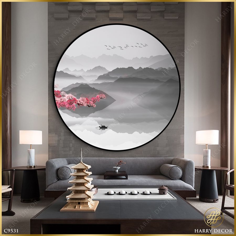  Tranh Tròn Hoa Sắc Son Bên Rìa Núi C9531 