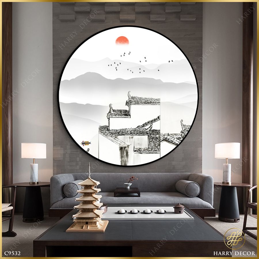  Tranh Tròn Bao La Núi Trời Chim Bay C9532 