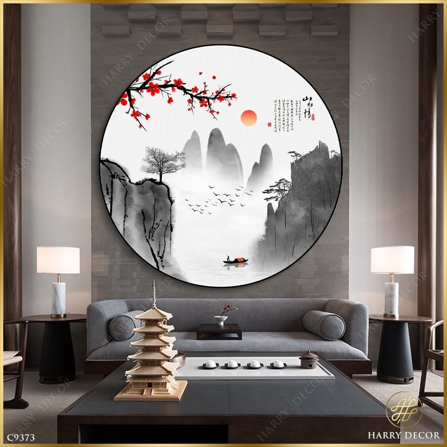  Tranh Tròn Nhành Mận Đào Đỏ Thắm C9373 