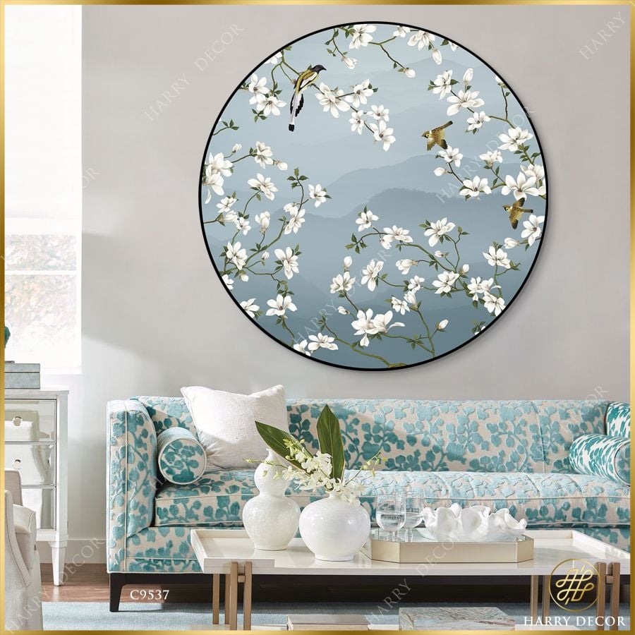  Tranh Tròn Rợp Trời Hoa Trắng Mộc Lan C9537 