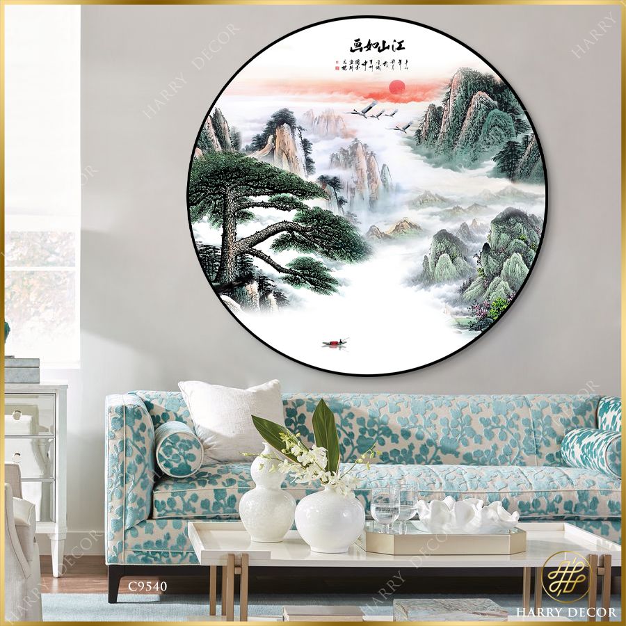  Tranh Tròn Man Mác Sương Chiều Phố Núi 2 C9540 