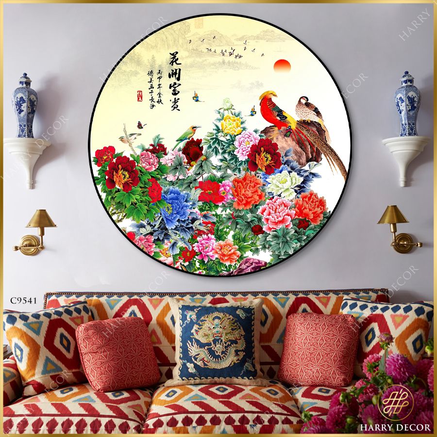  Tranh Tròn Rực Rỡ Sắc Màu Mẫu Đơn C9541 