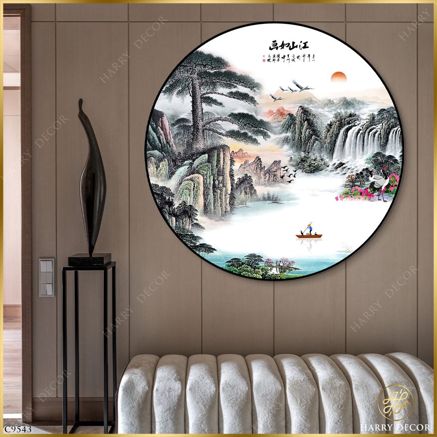  Tranh Tròn Man Mác Sương Chiều Phố Núi 3 C9543 