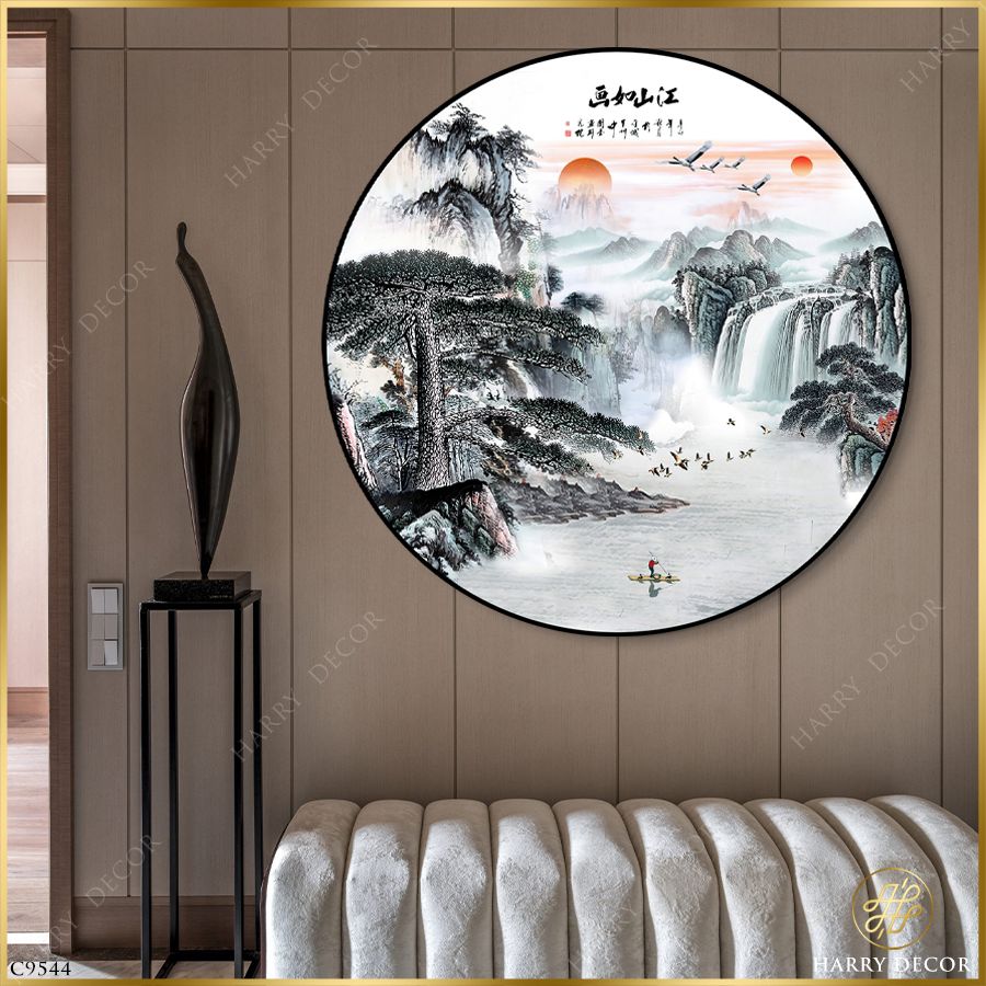  Tranh Tròn Man Mác Sương Chiều Phố Núi 4 C9544 