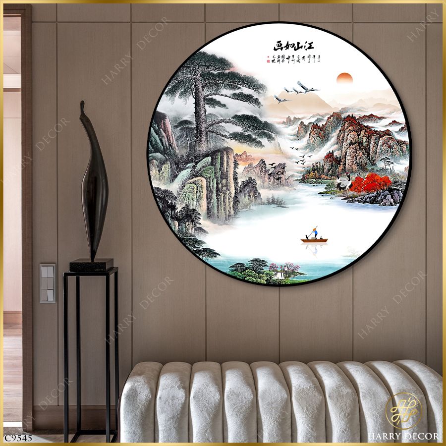  Tranh Tròn Man Mác Sương Chiều Phố Núi 4 C9545 