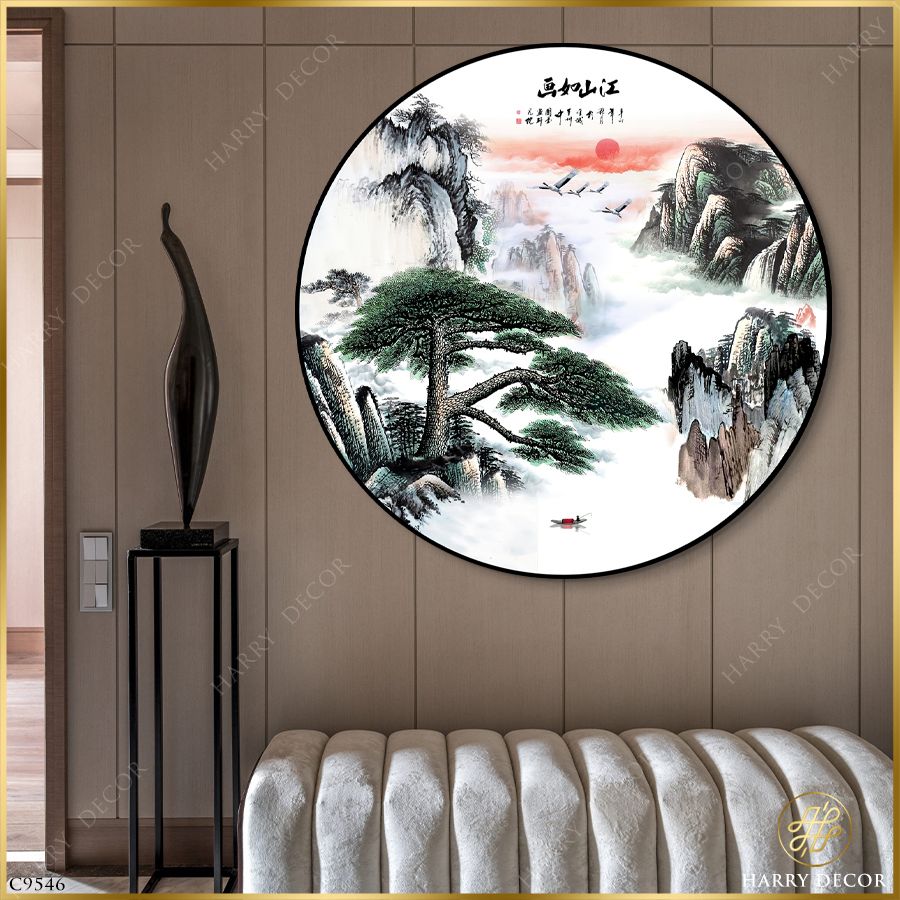  Tranh Tròn Man Mác Sương Chiều Phố Núi 5 C9546 