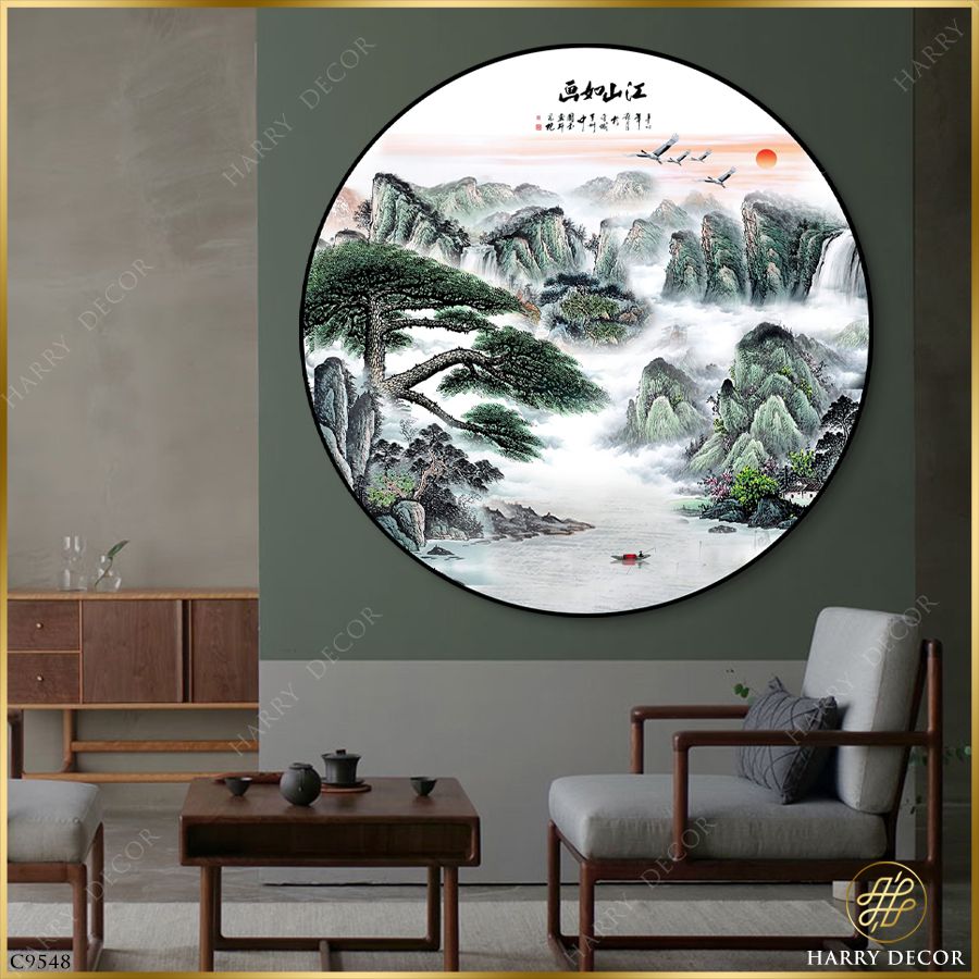  Tranh Tròn Man Mác Sương Chiều Phố Núi 7 C9548 