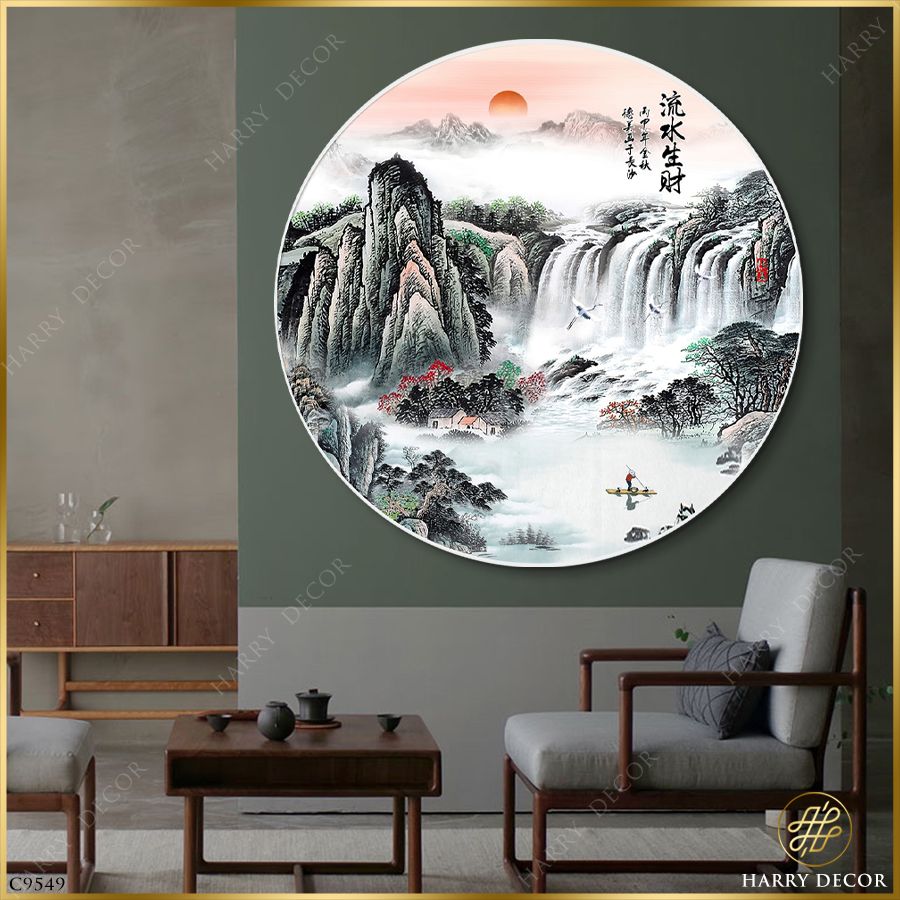  Tranh Tròn Man Mác Sương Chiều Phố Núi 8 C9549 