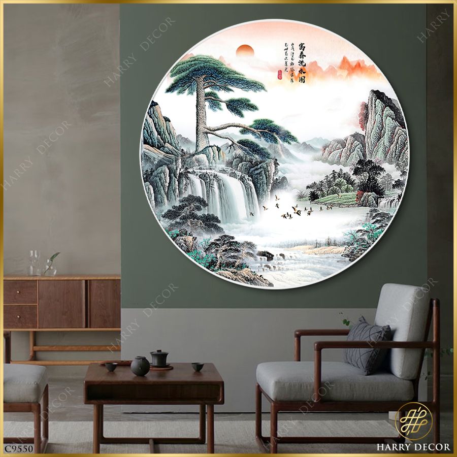  Tranh Tròn Man Mác Sương Chiều Phố Núi 9 C9550 