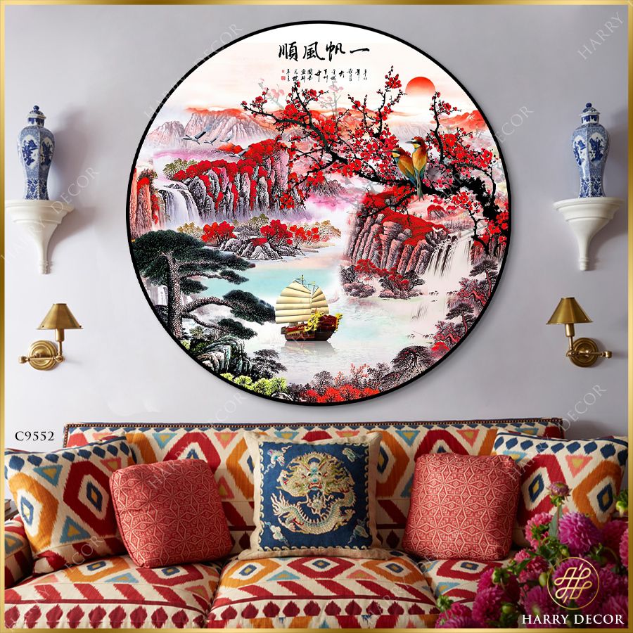  Tranh Tròn Nhành Mận Đỏ Ngang Trời Núi 2 C9552 