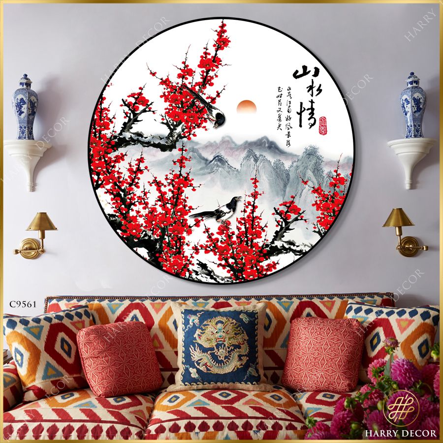 Tranh Tròn Rực Rỡ Những Nhành Mận Đỏ C9561 