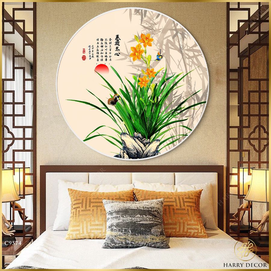  Tranh Tròn Hoa Bướm Sắc Xuân 2 C9574 