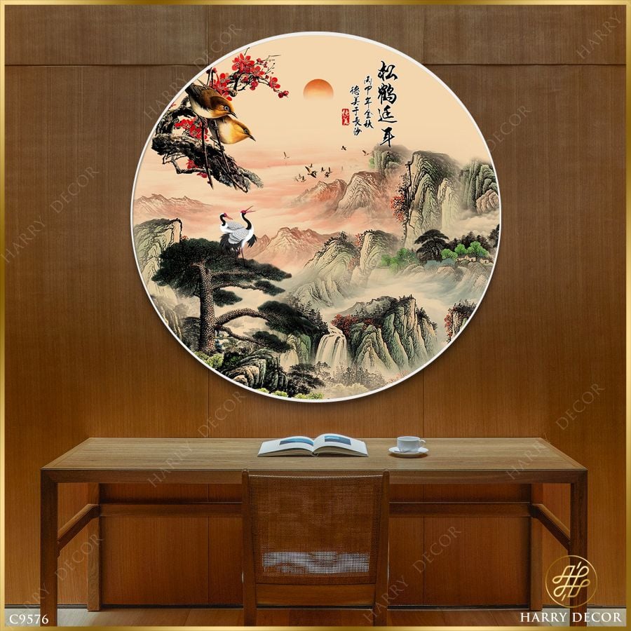  Tranh Tròn Hạc Vọng Chiều Sơn 1 C9576 